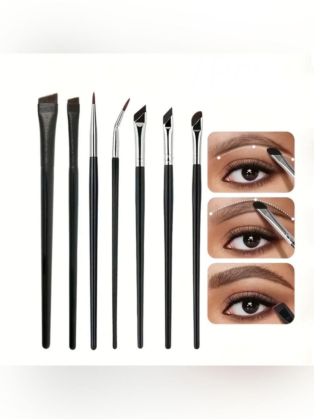 7 Piece Black Eyebrow & Eyeliner Brush Set for Women Makeup